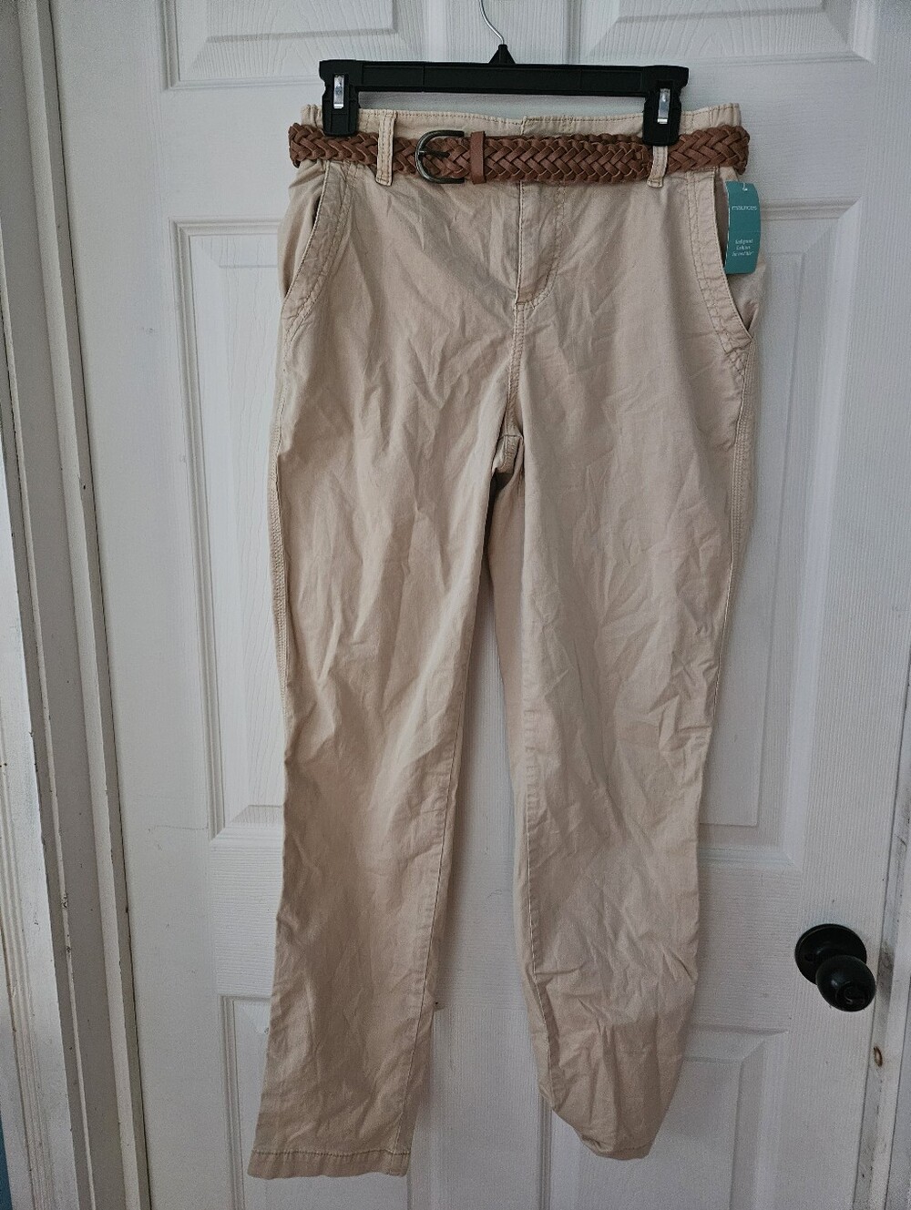 Maurices Beige Cropped Chinos with Braided Brown Belt